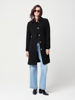 J.Crew Lady Day Coat Women's 12 Black Wool Blend Gold Button Long NWT